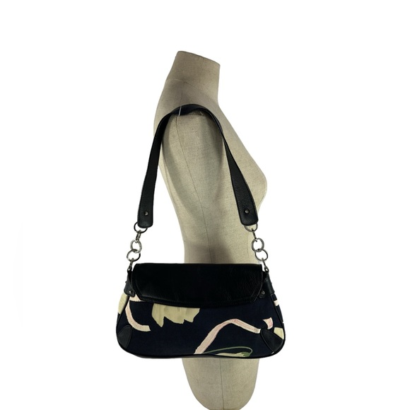 Vintage SALVATORE FERRAGAMO Gancini black canvas and leather shoulder bag flower - Picture 13 of 14